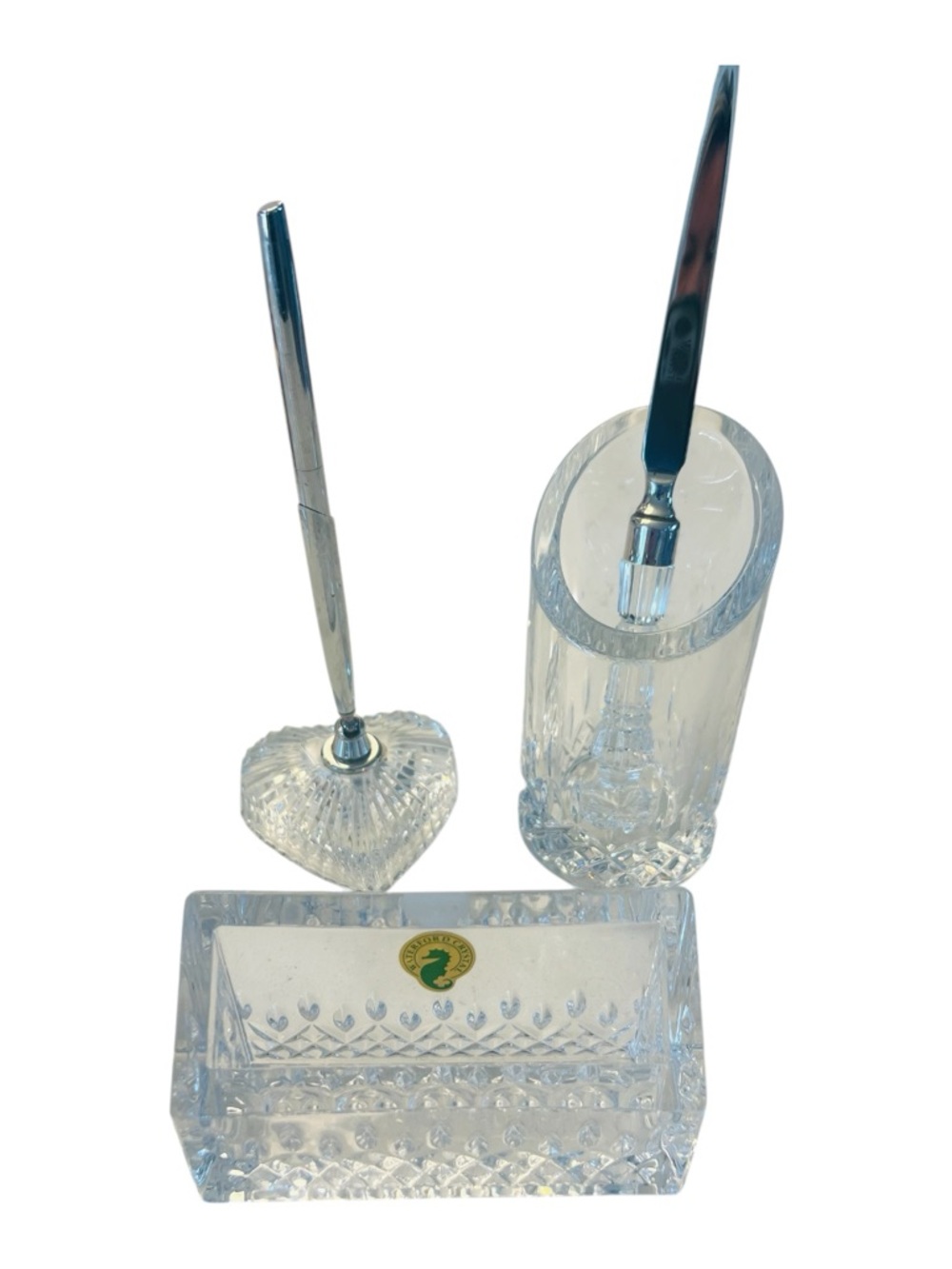 Vintage Waterford Cut Crystal Desk Set Pen Holder Letter Opener & Card Holder